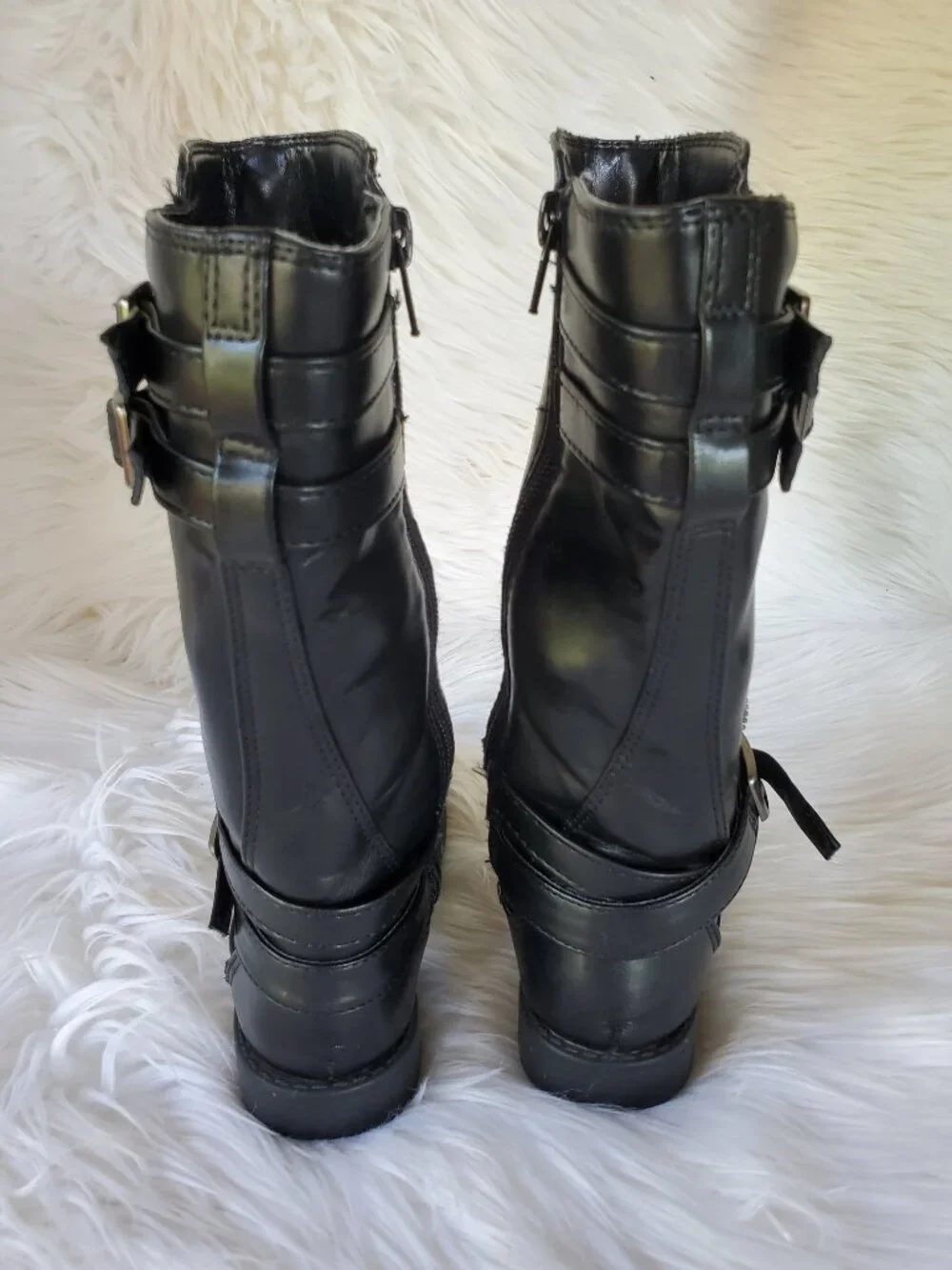 Dream Paris Black Girl's Mid Calf Moto Decorative Buckle Straps Boots SZ 10